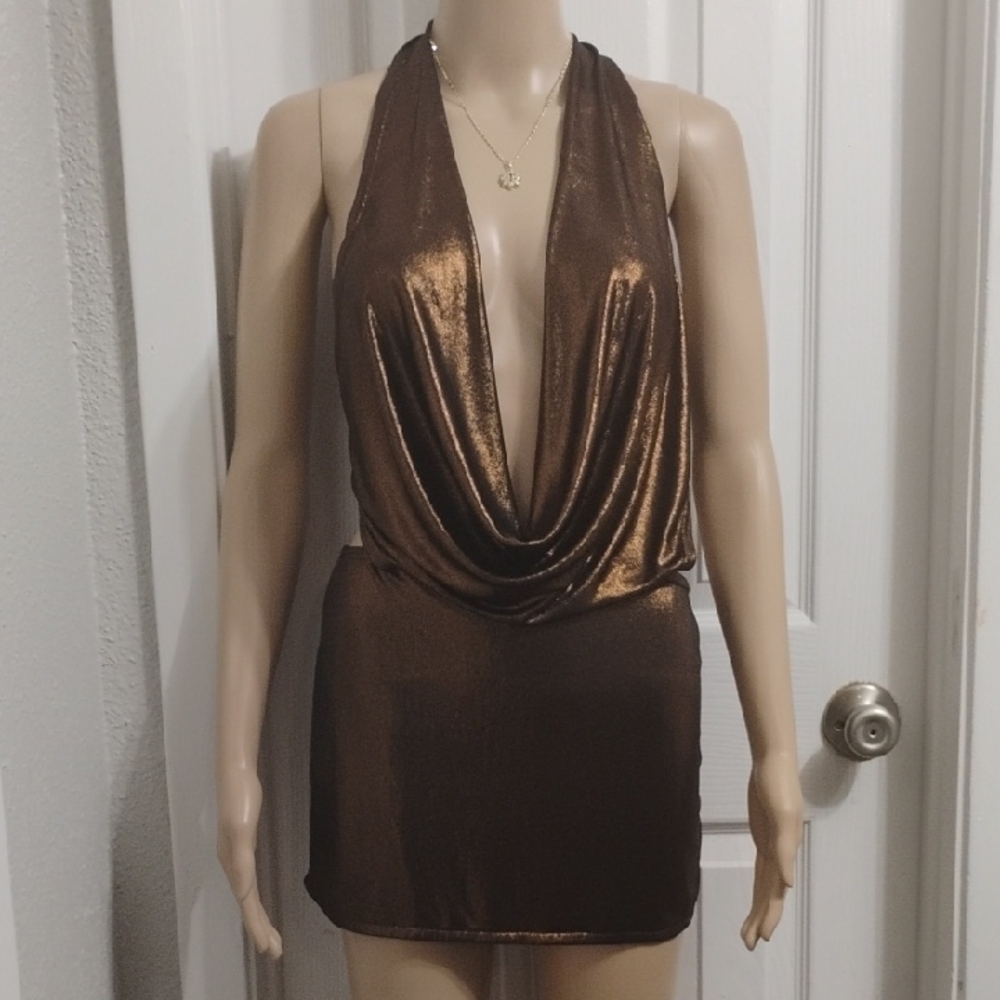 Elegant Brown Halter Dress - Picture 4 of 6